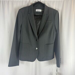 NWT Calvin Klein Women Gray striped 3 button Carrier Blazer Size: 10